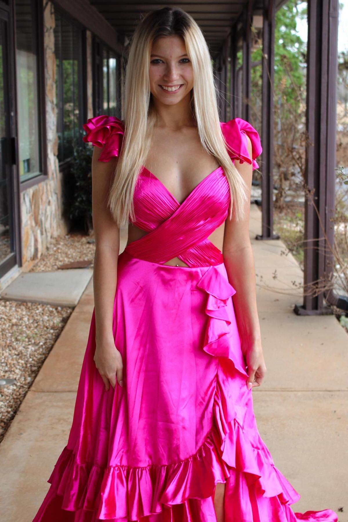 Strapless Champagne Ruffle Long Dress with Side Slit