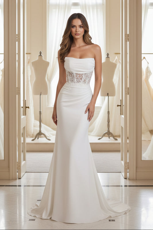 Strapless Applique Wedding Dresses for Women Mermaid Beach Bridal Dress