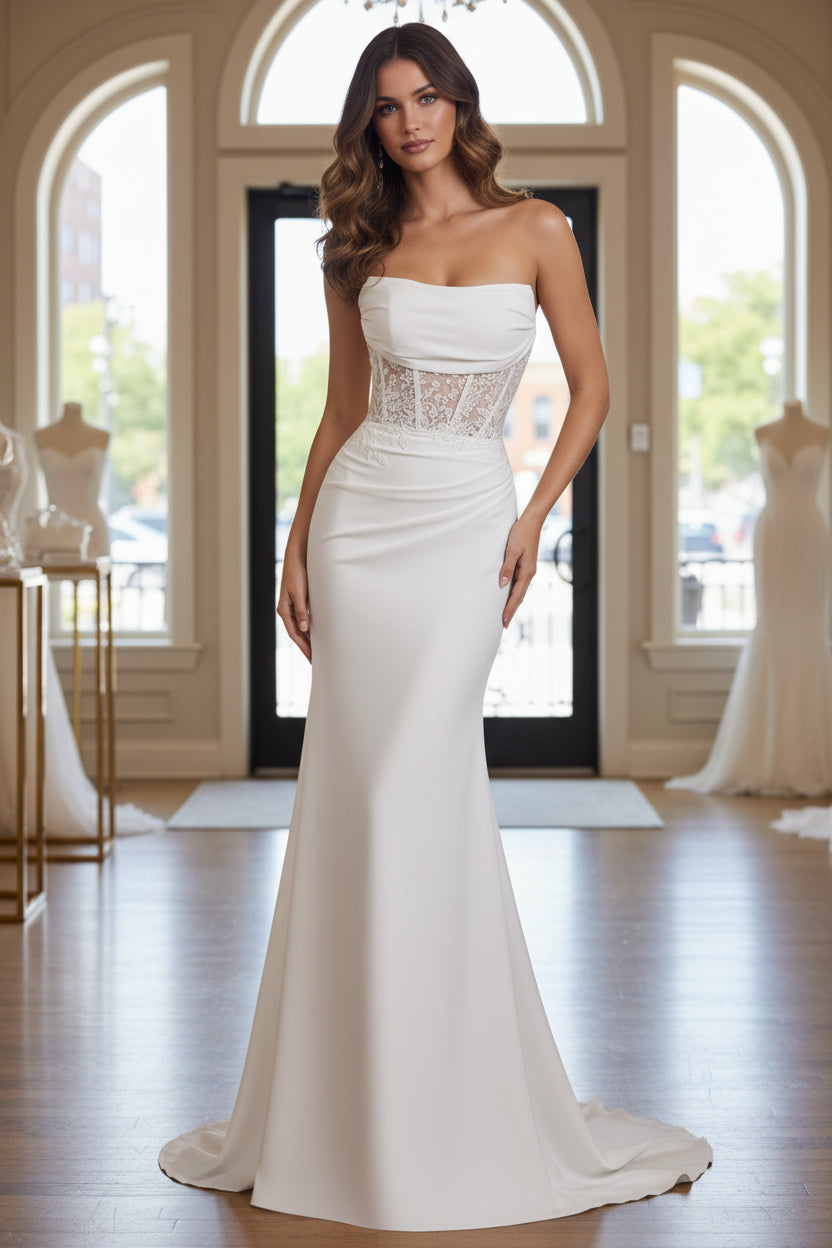 Strapless Applique Wedding Dresses for Women Mermaid Beach Bridal Dress