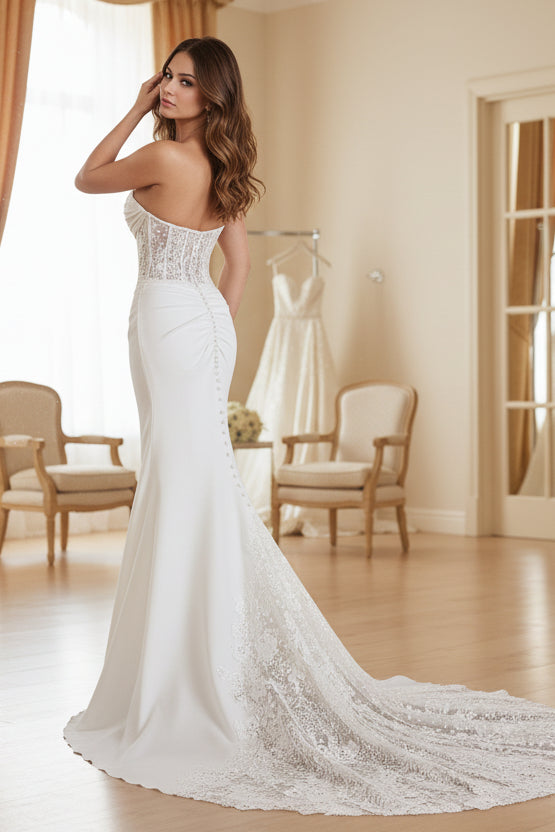 Strapless Applique Wedding Dresses for Women Mermaid Beach Bridal Dress