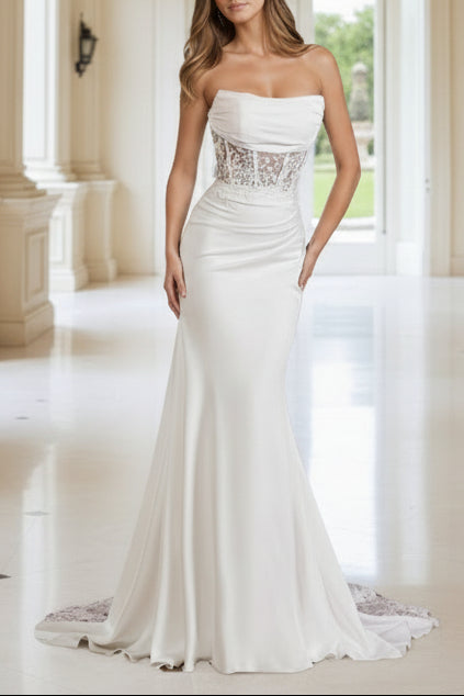 Strapless Applique Wedding Dresses for Women Mermaid Beach Bridal Dress