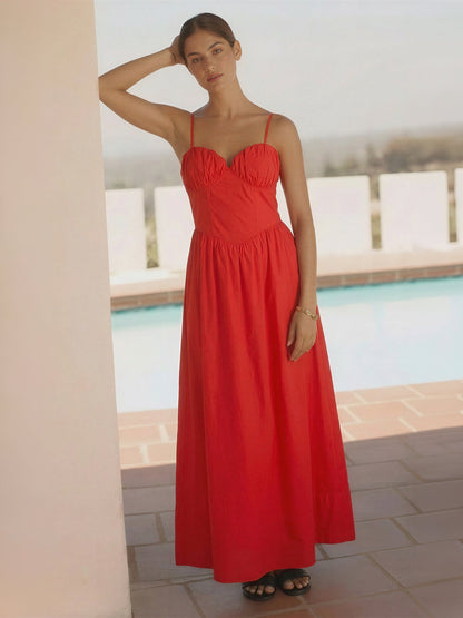 Ruffled Edge Spaghetti Strap A-Line Maxi Dress