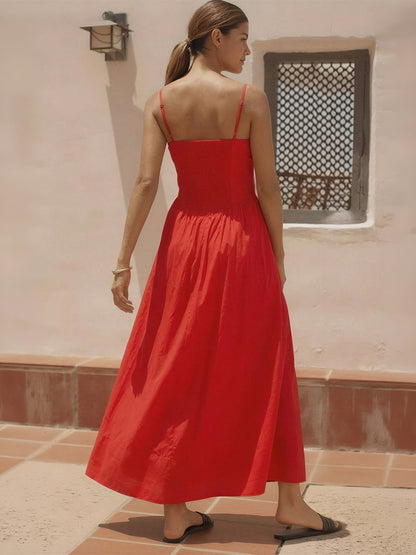 Ruffled Edge Spaghetti Strap A-Line Maxi Dress