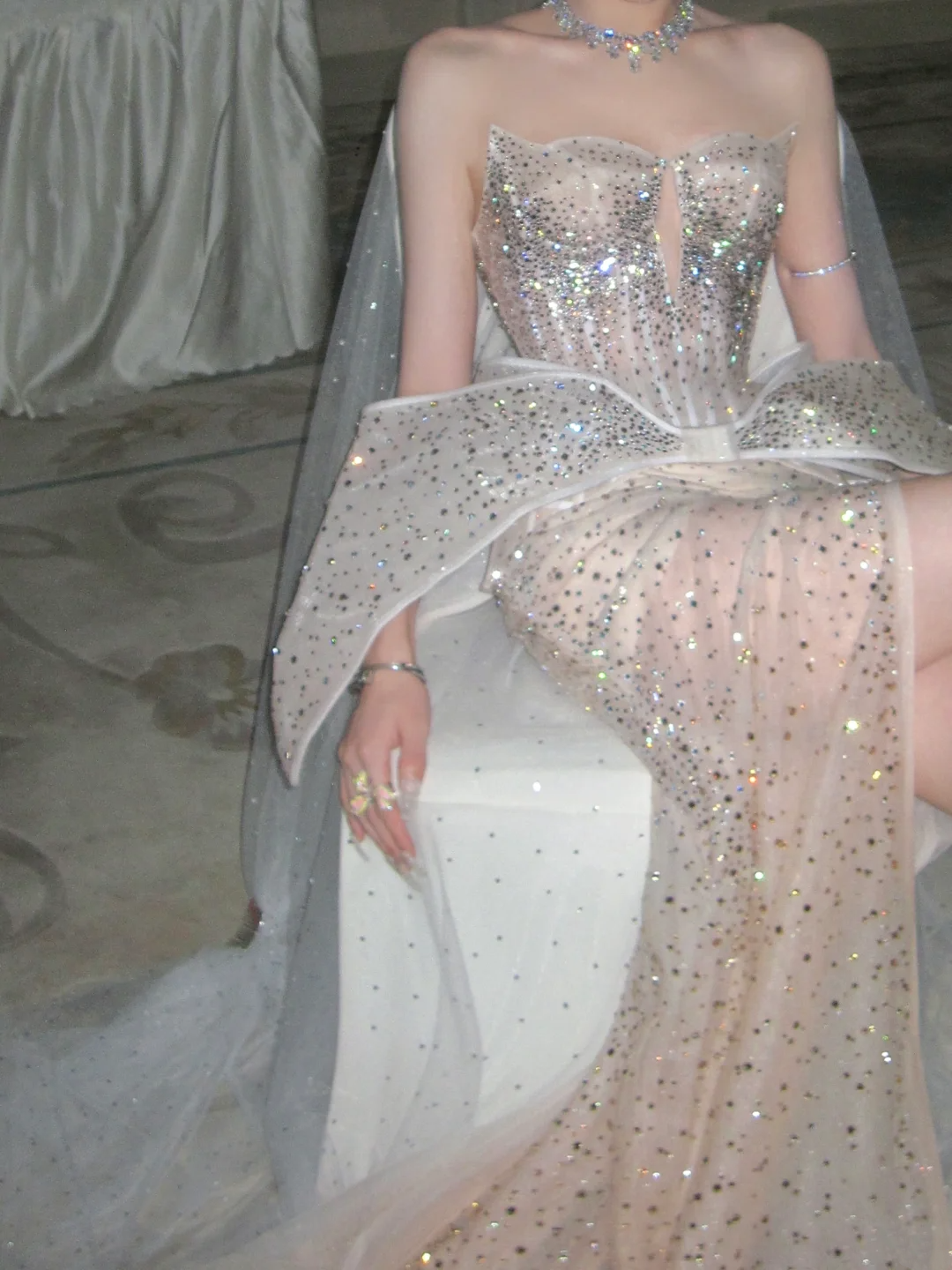 Sparkly Mermaid Sweetheart Champagne Slit Prom Dress Evening Dress