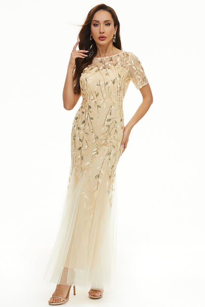 Sparkling Sequins Mother Dress with Short Sleeves