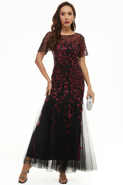 Sparkling Sequins Mother Dress with Short Sleeves