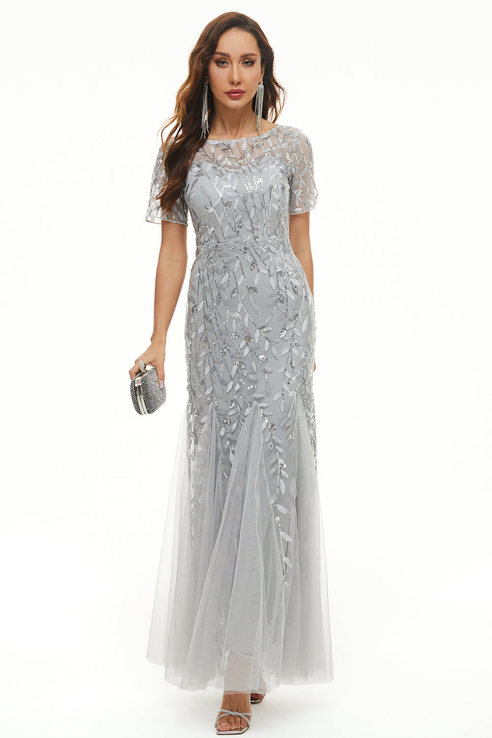 Sparkling Sequins Mother Dress with Short Sleeves