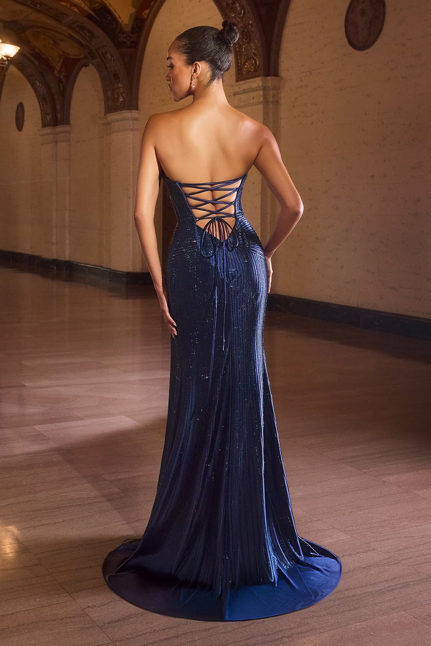 Sparkle and shine Beaded Fitted Strapless Slit Long Prom Gown
