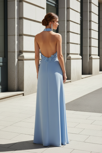 Floral details sleeveless crepe dress
