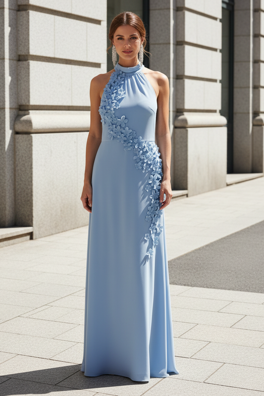 Floral details sleeveless crepe dress