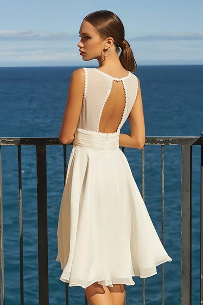 V-Neck Chiffon Open Back Wedding Dress for Civil Ceremony