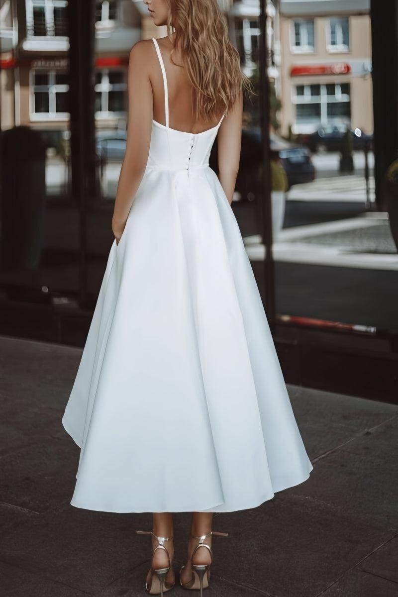 Elegant Tea-Length Wedding Dress with Pockets for Civil Ceremonies