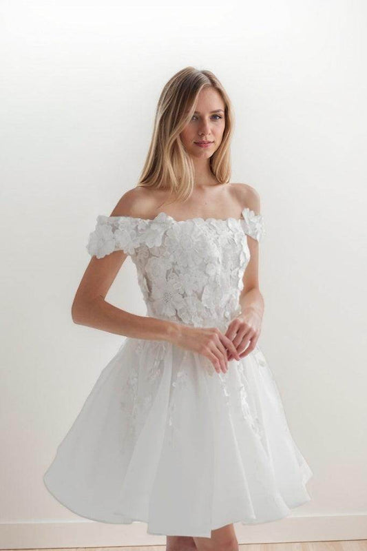 Flower Lace Organza A-Line Short-Mini  Wedding Dress