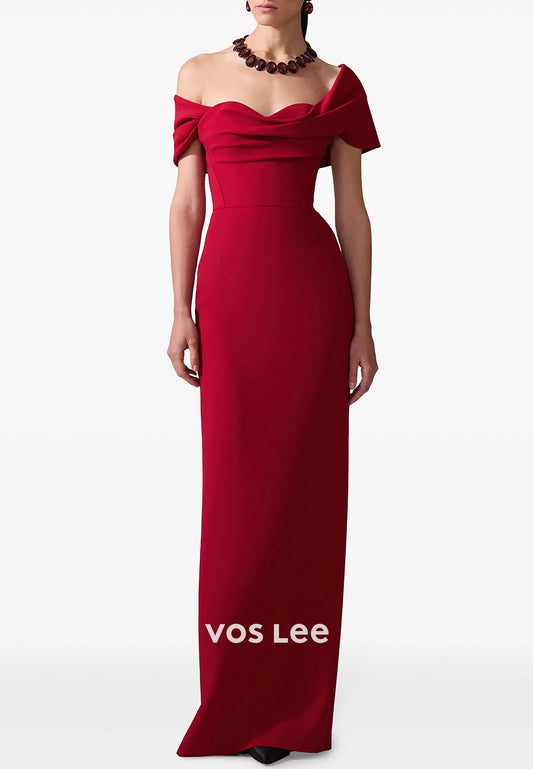 Asymmetrical Neck Floor-Length Pleated Mother of Bride Dresses with High Split