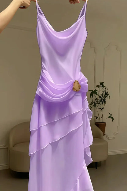 Charming A Line Spaghetti Straps Blue Prom Dress with Asymmetrical Ruffles