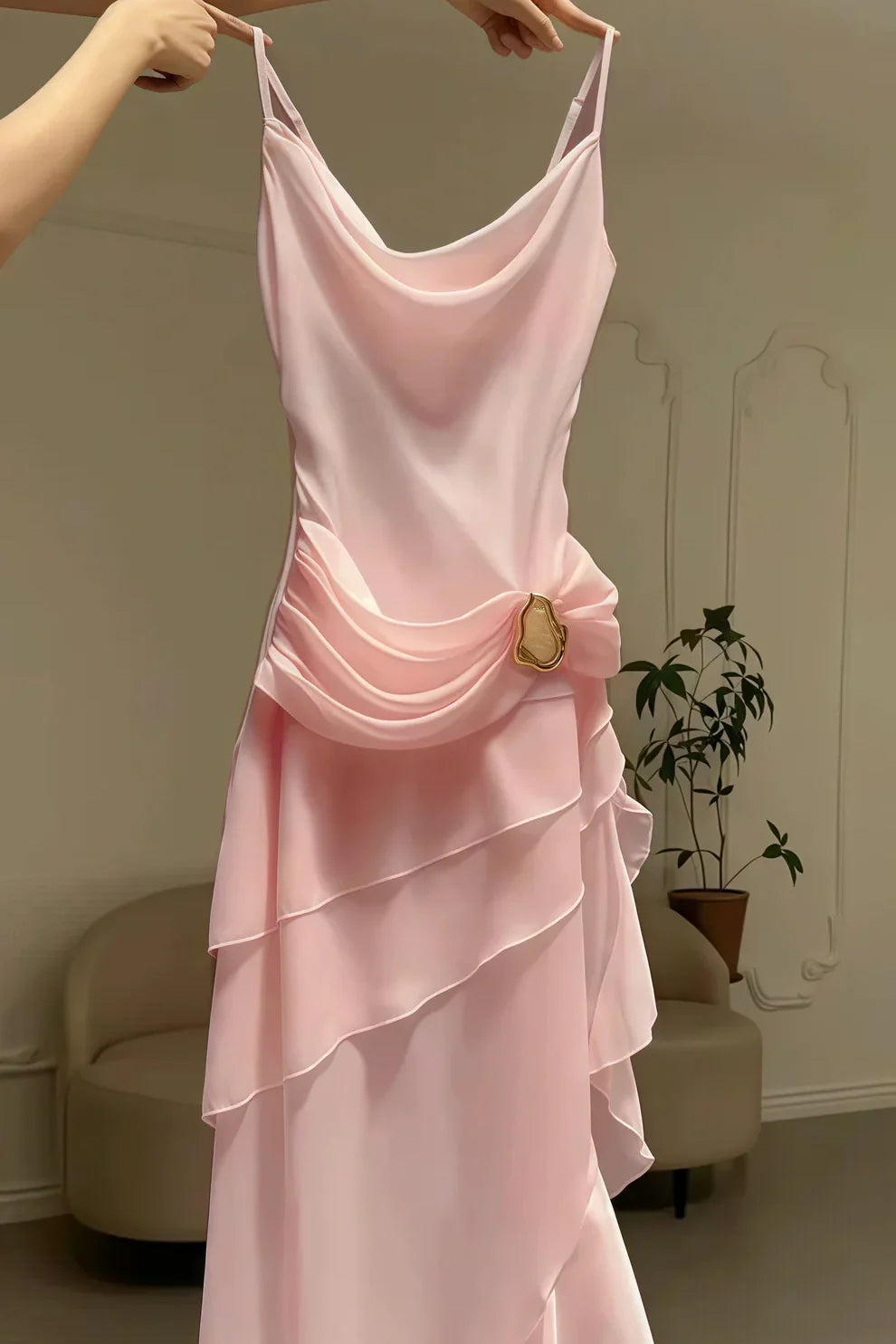 Charming A Line Spaghetti Straps Blue Prom Dress with Asymmetrical Ruffles