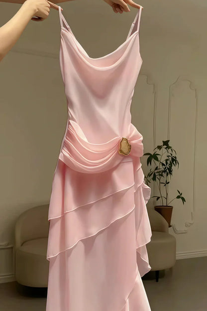 Charming A Line Spaghetti Straps Blue Prom Dress with Asymmetrical Ruffles