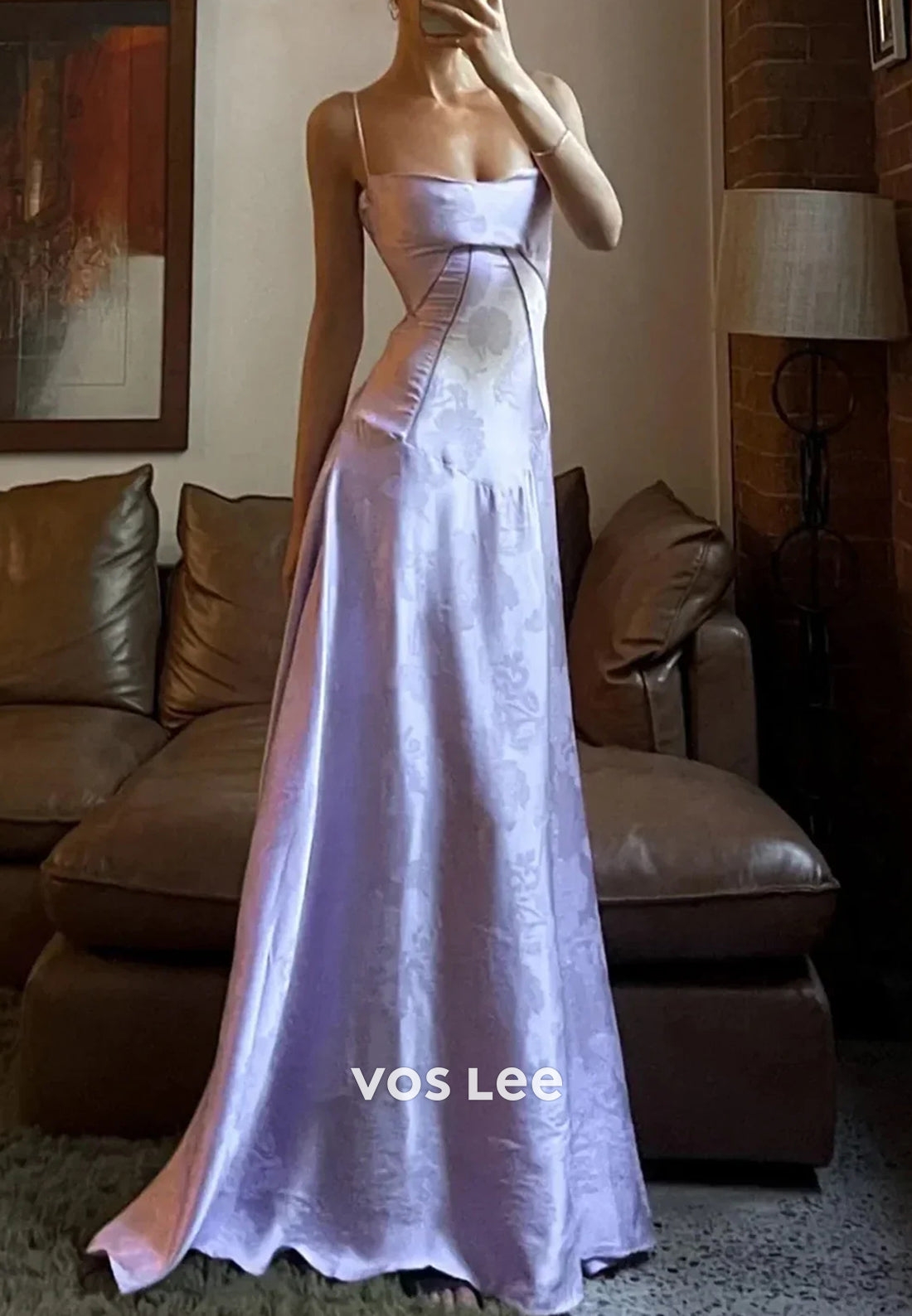 Sexy and Sleek Spaghetti Straps Floral Embellished Floor-Length Prom Dresses