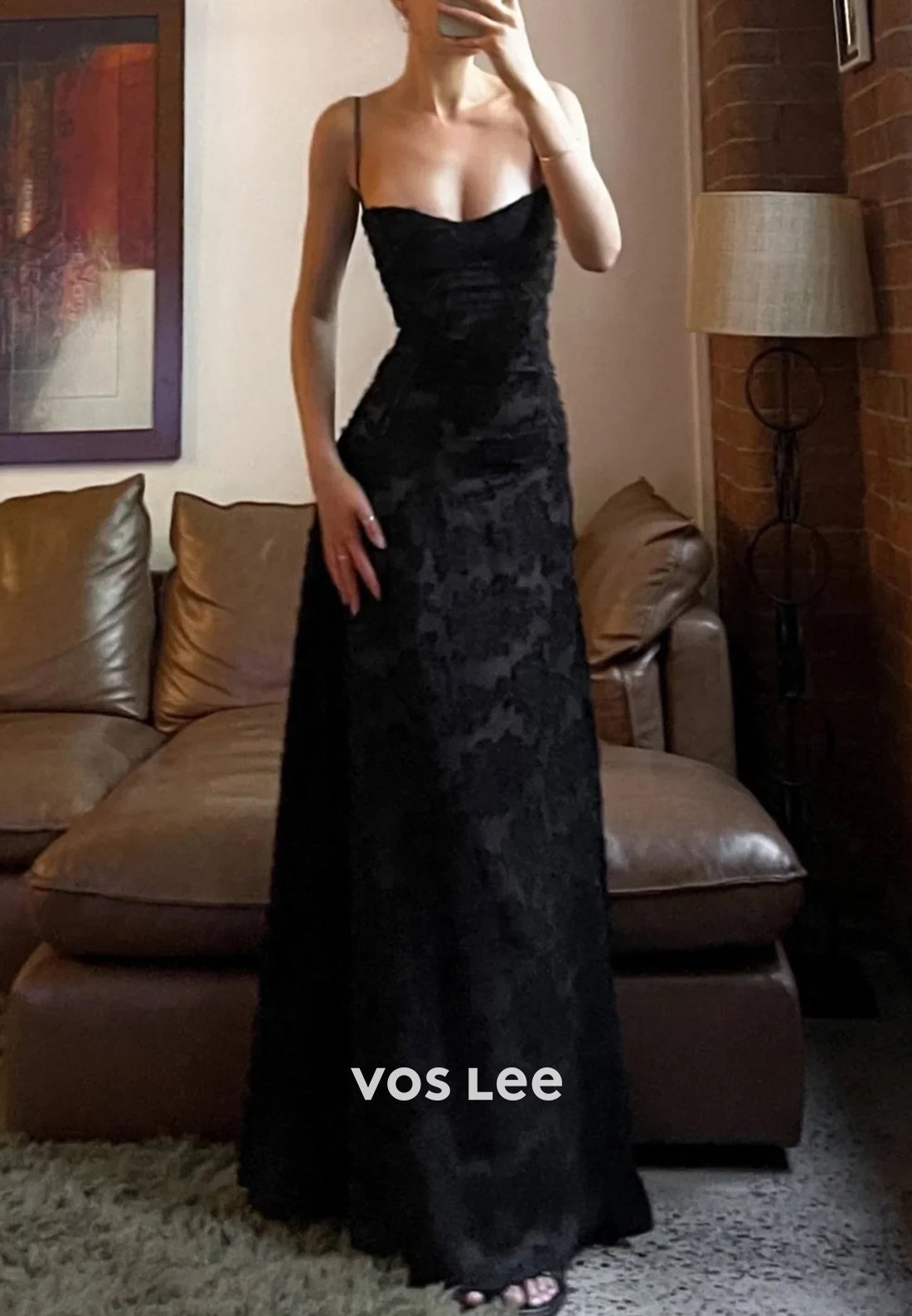 Sexy and Sleek Spaghetti Straps Floral Embellished Floor-Length Prom Dresses