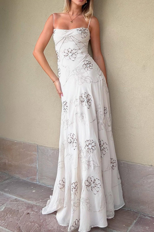 Beautiful A Line Spaghetti Straps White Long Party Dress with Criss Cross Back