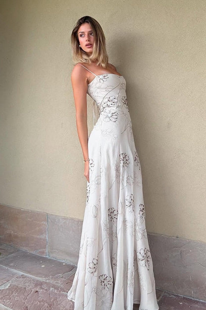 Beautiful A Line Spaghetti Straps White Long Party Dress with Criss Cross Back