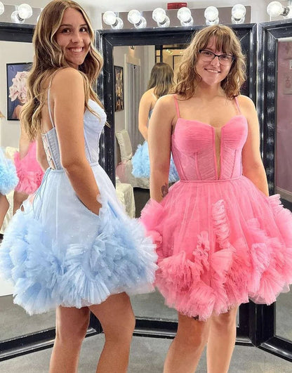 Charming Hot Pink A-Line Lace Up Tulle Homecoming Dress