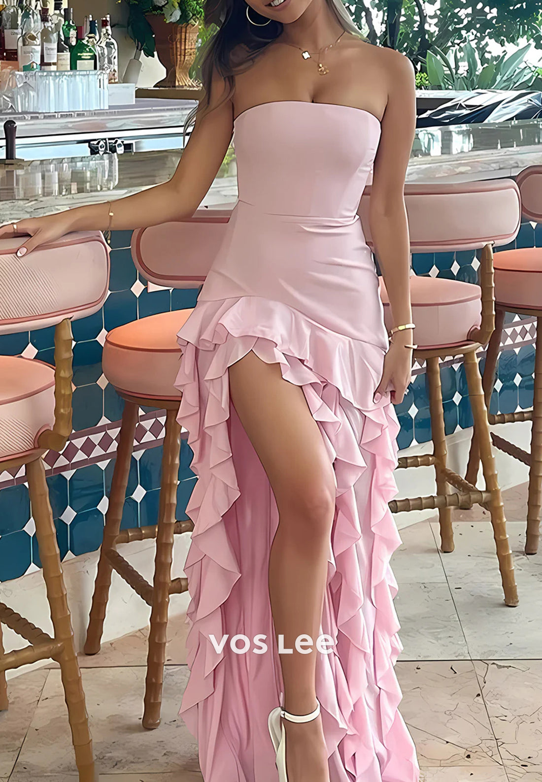Elegant & Luxurious Strapless Pleated Floor-Length Prom Dresses with Side Split