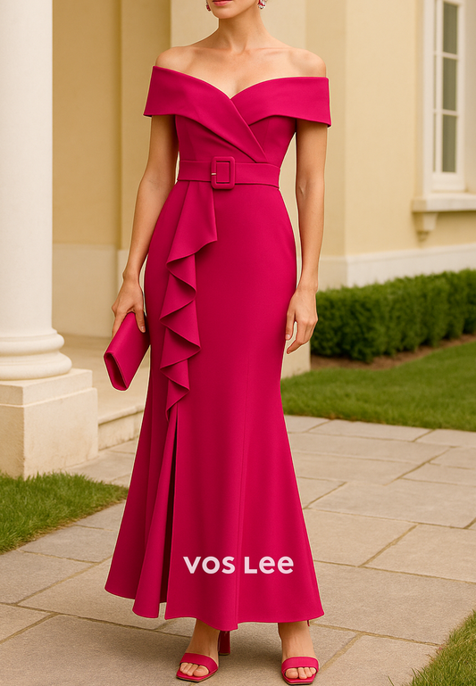 Sexy Off the Shoulder Ankle-Length Mermaid Mother of Bride Dresses with High Split