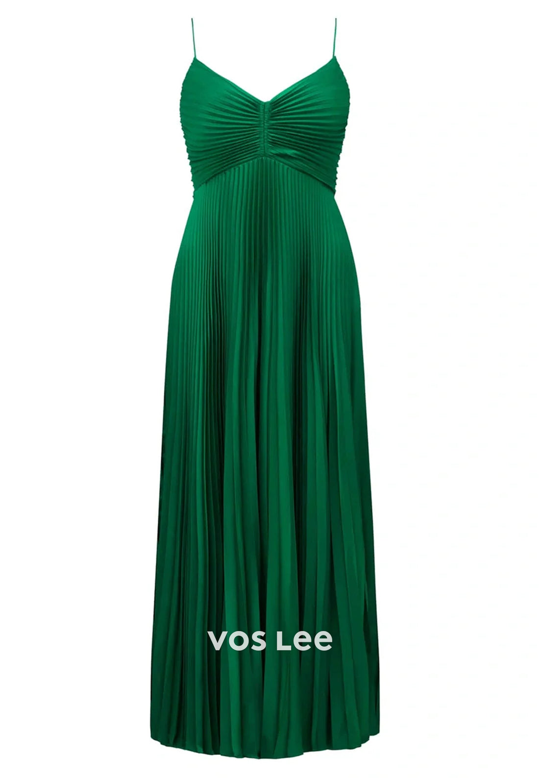 Gorgeous & Charming A-Line Spaghetti Straps V Neck Bowknot Pleated Prom Dresses