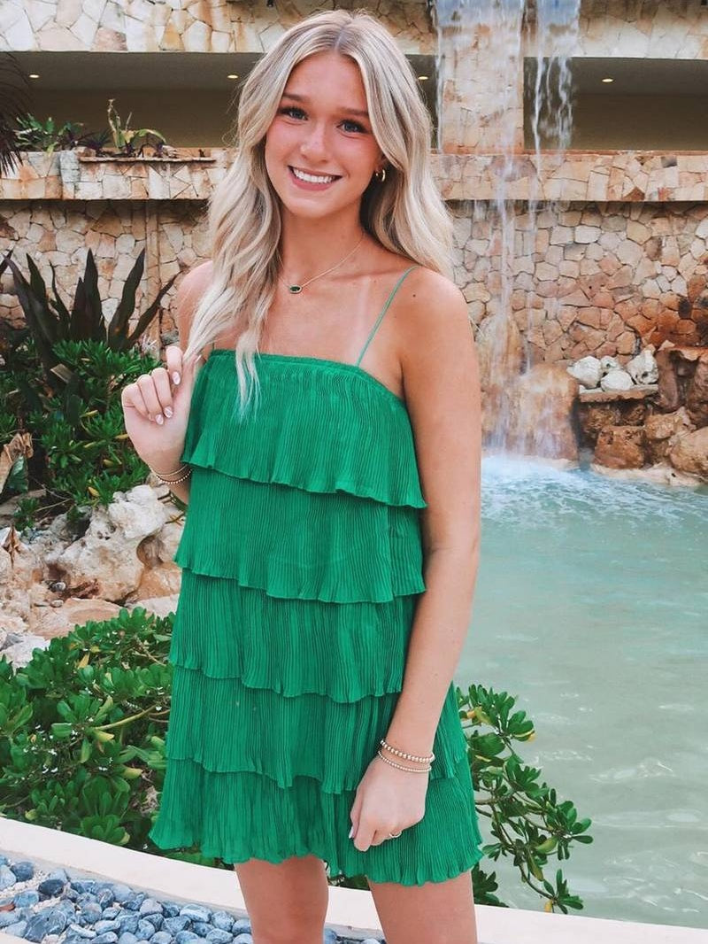 Chic A Line Spaghetti Straps Green Short Homecoming Dress with Ruffles
