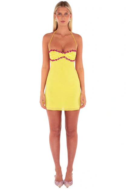 Chic A Line Spaghetti Straps Yellow Short Homecoming Dress with Sequins