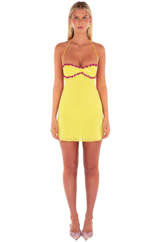 Chic A Line Spaghetti Straps Yellow Short Homecoming Dress with Sequins