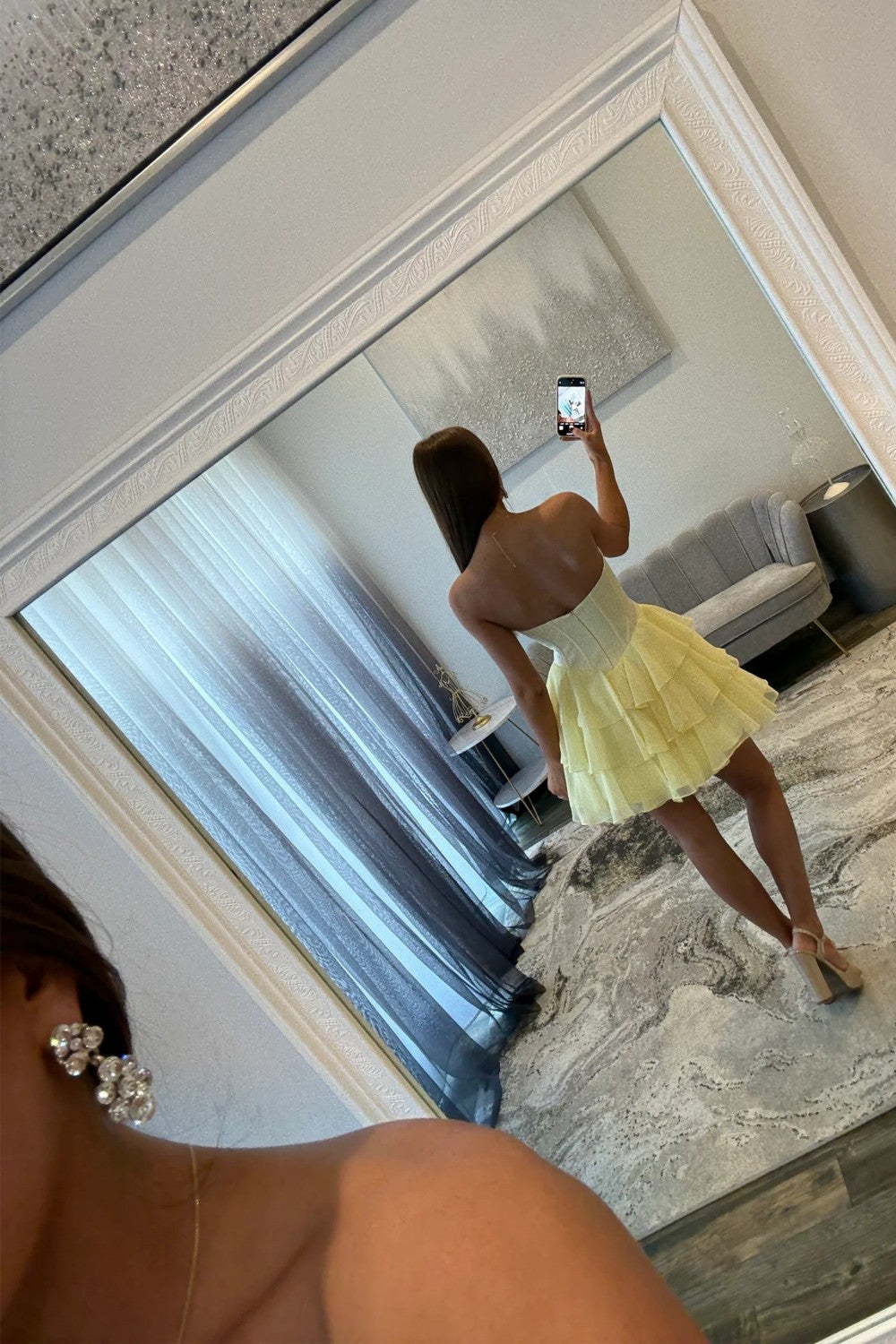 Cute A Line Sweetheart Yellow Corset Homecoming Dress with Beading Ruffles