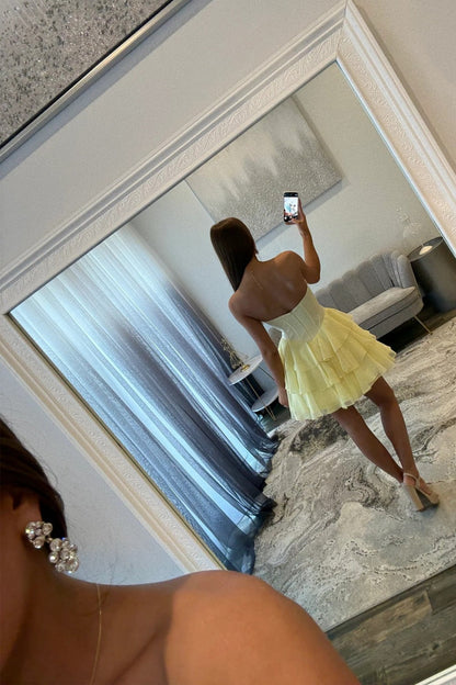 Cute A Line Sweetheart Yellow Corset Homecoming Dress with Beading Ruffles