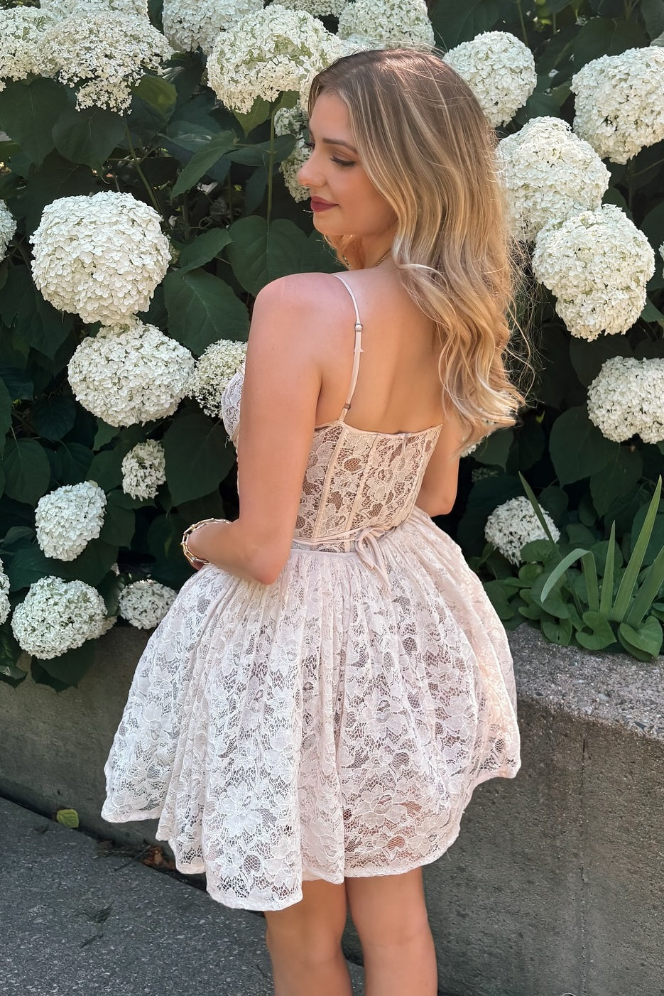 Cute A Line Spaghetti Straps White Lace Short Homecoming Dress with Ruffles