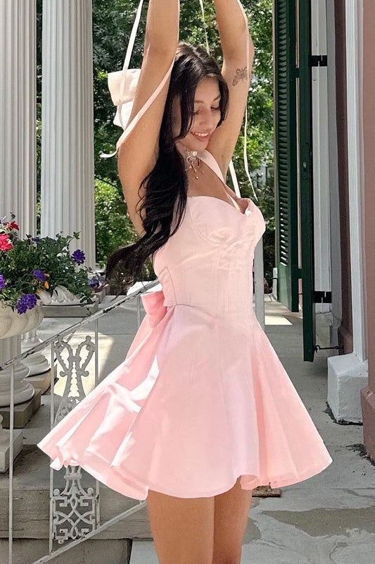 Cute A Line Sweetheart Pink Short Homecoming Dress with Bowknot