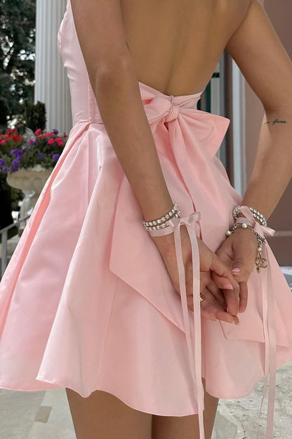 Cute A Line Sweetheart Pink Short Homecoming Dress with Bowknot