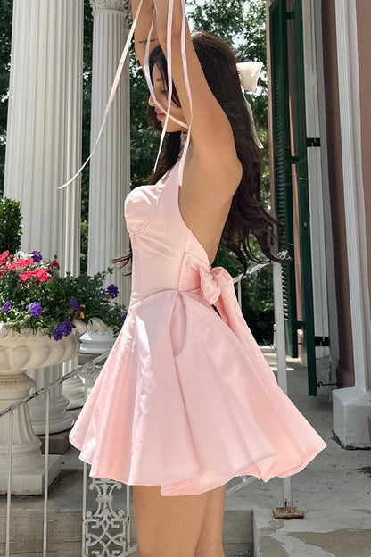 Cute A Line Sweetheart Pink Short Homecoming Dress with Bowknot
