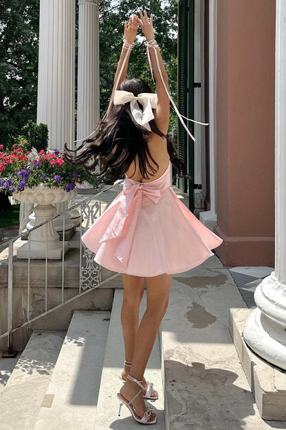 Cute A Line Sweetheart Pink Short Homecoming Dress with Bowknot