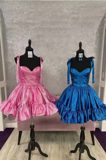 Cute Barbie Style A-Line Tie Straps Short Organza Homecoming Dress