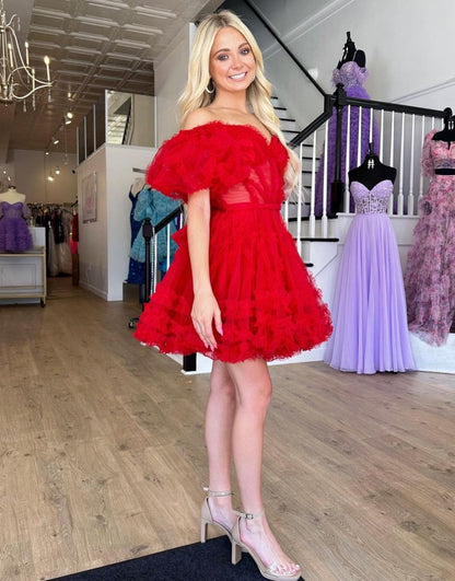 Cute Off The Shoulder A-Line Short Tulle Party Dress