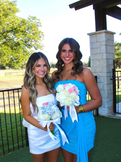 Cute Sheath Strapless Blue Short Homecoming Dress with Ruched