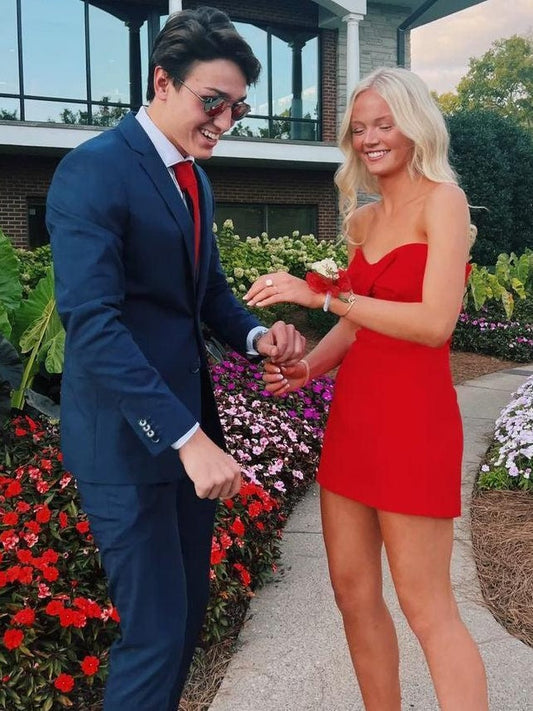Cute Sheath Sweetheart Red Satin Short Homecoming Dress