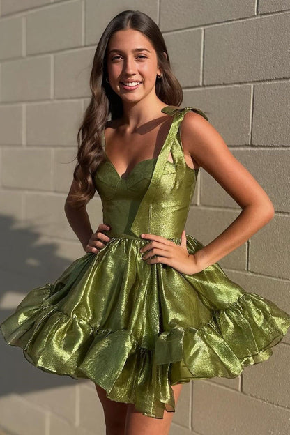 Cute Barbie Style A-Line Tie Straps Short Organza Homecoming Dress