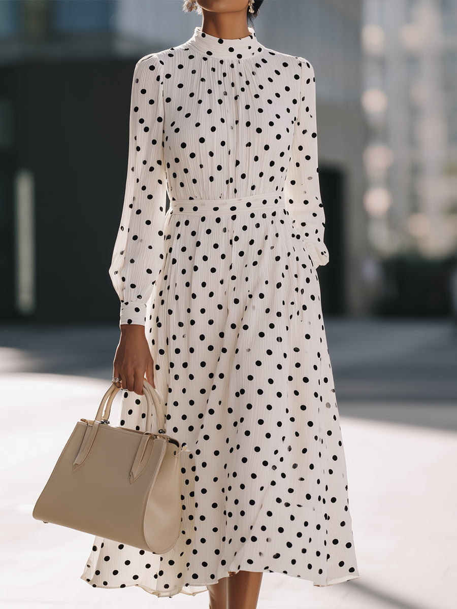 Polka-Dot Elegance Pleated Midi Dress