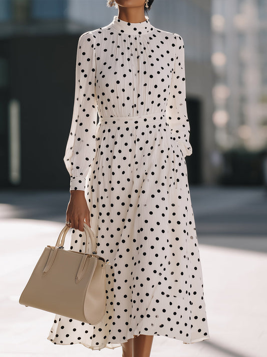 Polka-Dot Elegance Pleated Midi Dress