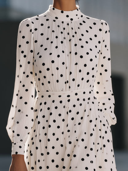 Polka-Dot Elegance Pleated Midi Dress