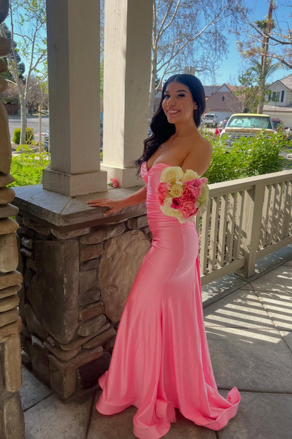 Strapless Bow Back Purple Mermaid Long Prom Dress