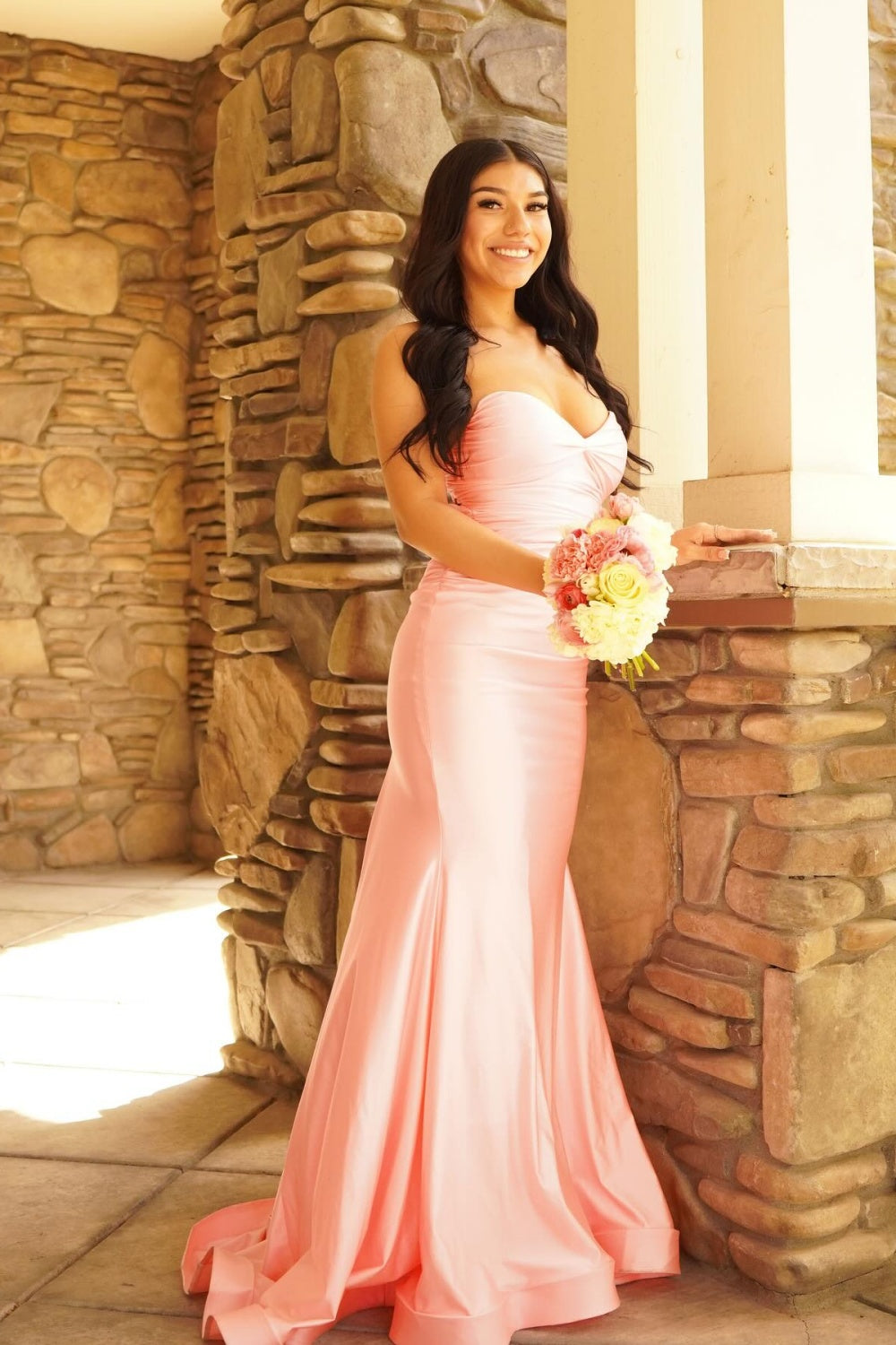 Strapless Bow Back Purple Mermaid Long Prom Dress