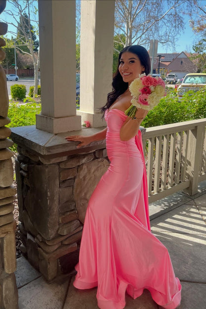 Strapless Bow Back Purple Mermaid Long Prom Dress